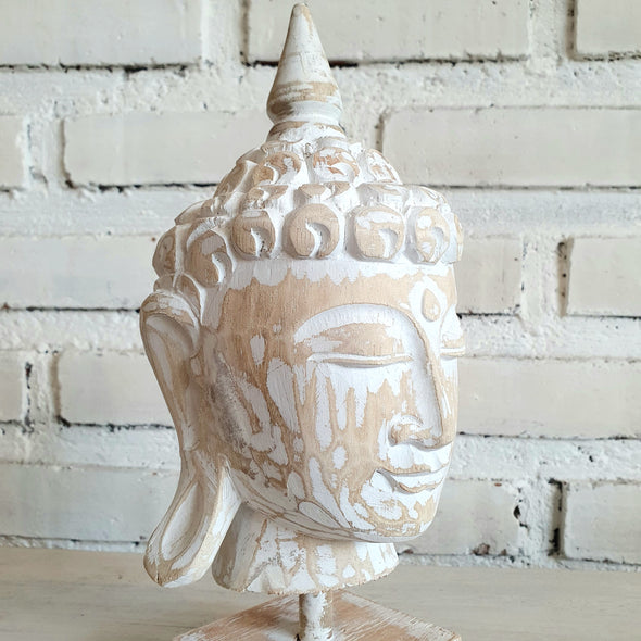 Small Wooden Buddha Head with Stand