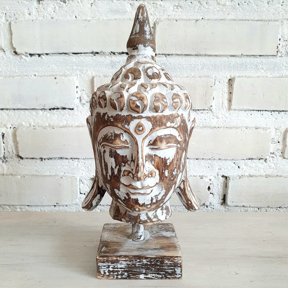 Wooden Buddha Head with Stand