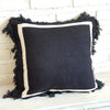 Black Cushion With White Edge And Fringe