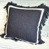 Black Cushion With White Edge And Fringe