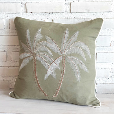 Twin Palm Embroided Cotton Cushion