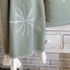 Elegant Green Cotton Throw with Palm Embroidery and Tassels