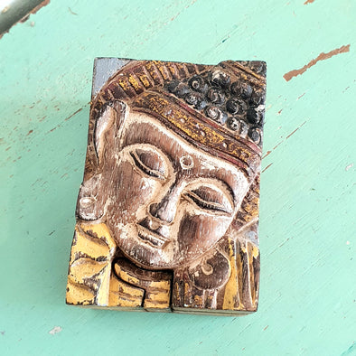 Antique Carved Wooden Buddha Secret Box