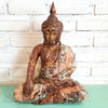 Antique Orange Wooden Meditating Buddha (W)