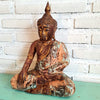 Antique Orange Wooden Meditating Buddha (W)