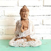 Carved Antique Green & Red Wooden Meditating Buddha (W)