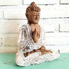 Carved Antique Green & Red Wooden Meditating Buddha (W)