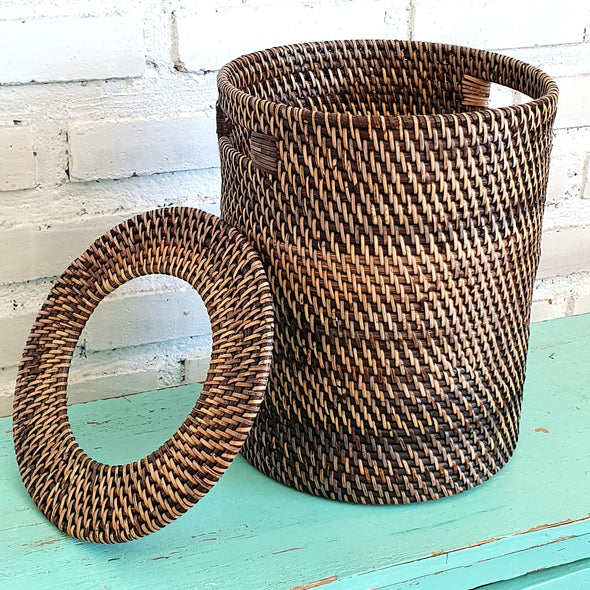 Rubbish Bin Rattan with Lid