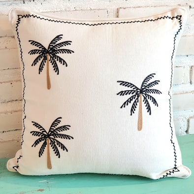 Tropical White Cushion With Palm Tree Embroided