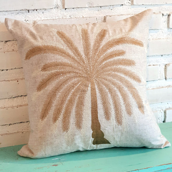 Natural Embroided Palm Tree Motif Cushions