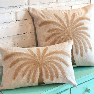 Natural Embroided Palm Tree Motif Cushions