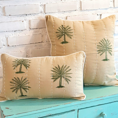 Soft Brown Cushion With Palm Tree Embroided