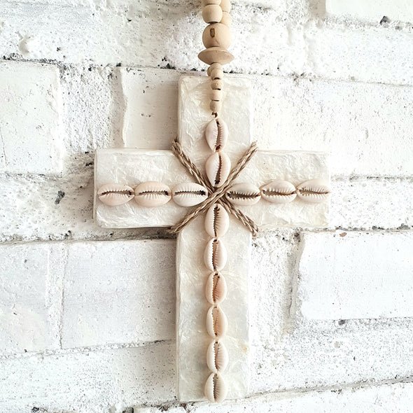 Cowrie Shell Cross With Beads Tassel