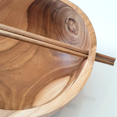 Natural Teak Noodle Bowl With Chop Sticks