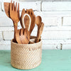 Cutlery Round Rattan Box With Handle