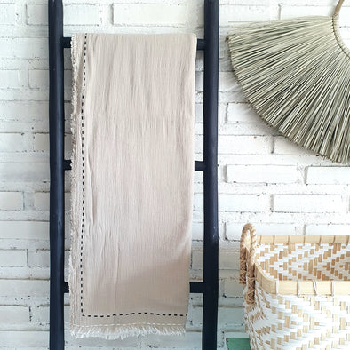 Cotton Throw Two Tone With Hand Stitched Detail and Fringe Edge