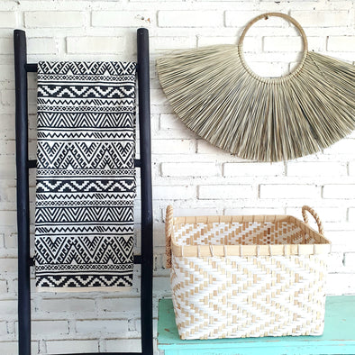 Cotton Throw with Black & White Aztec Pattern