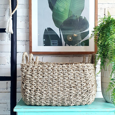 Set 3 Rectangle Shaped Woven Grass Basket (Small)