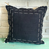 Raw Black Cotton Cushion with Hand-Stitched Shells