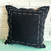 Raw Black Cotton Cushion with Hand-Stitched Shells