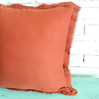 Hand-Stitch Cotton Cushion With Fringe