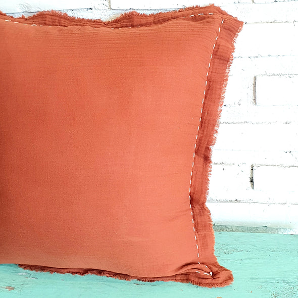 Hand-Stitch Cotton Cushion With Fringe