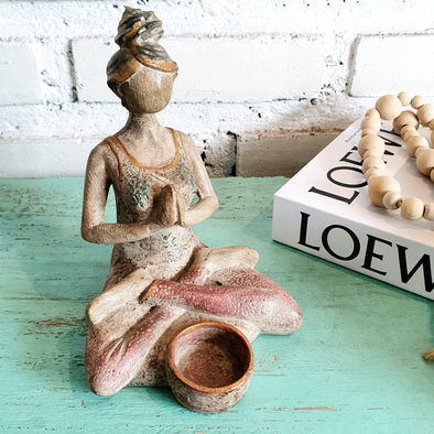 New Antique Resin Sitting Lady Candle Holder (BDG)