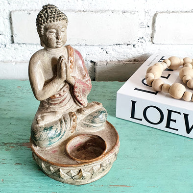 New Antique Resin Sitting Buddha Candle Holder (BDG)