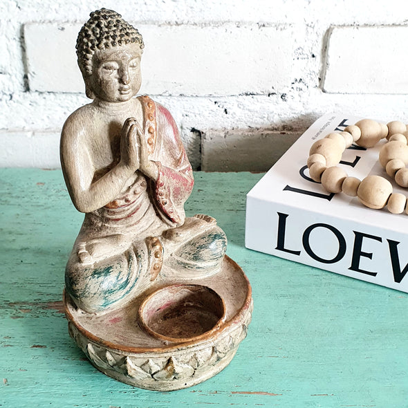 New Antique Resin Sitting Buddha Candle Holder (BDG)