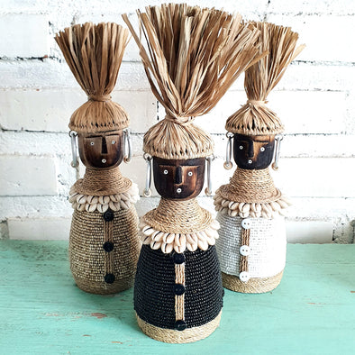 Beaded Shell Ethnic Wooden African Statue (W)