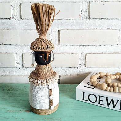 Beaded Shell Ethnic Wooden African Statue (W)