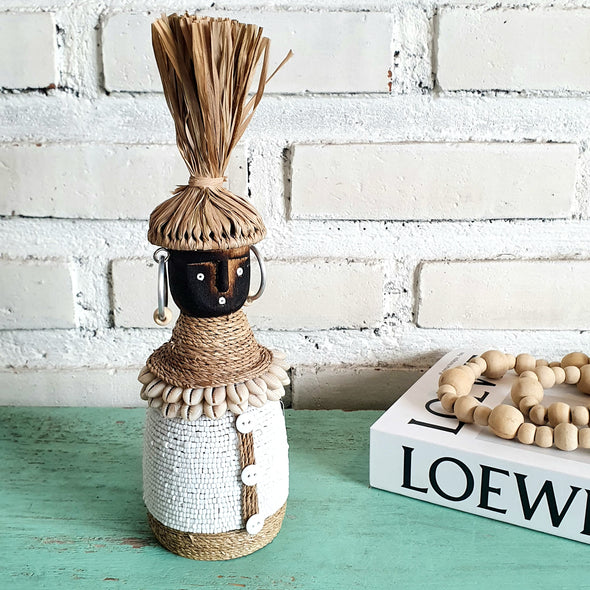 Beaded Shell Ethnic Wooden African Statue (W)