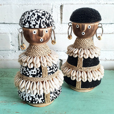 Beaded Shell Ethnic Wooden African Statue (W)