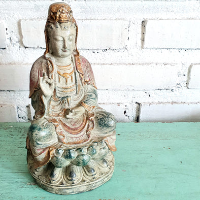 New Antique Large Resin Sitting Dewi Kwan In Statue (BDG)