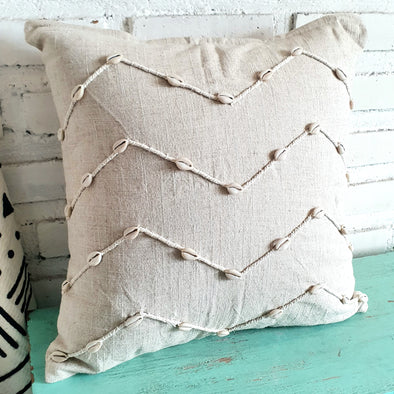 Natural Linen Cushion with Shell Detail