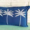 Blue Palm Tree Embroidered Cushion
