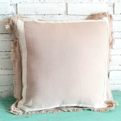 Soft Nude Cushion With White Edge and Fringe