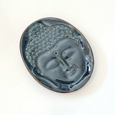 Oval Buddha Face Ceramic Incense Holder