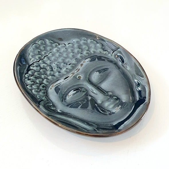Oval Buddha Face Ceramic Incense Holder