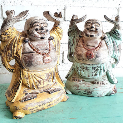 Carved Wooden Smiling Buddhas