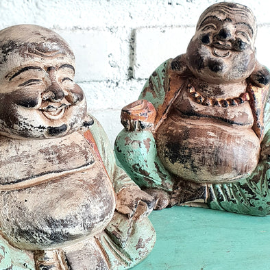 Carved Wooden Smiling Buddhas