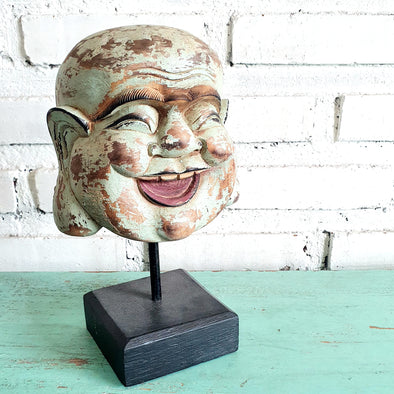 Antique Happy Buddha Head Statues On Stand