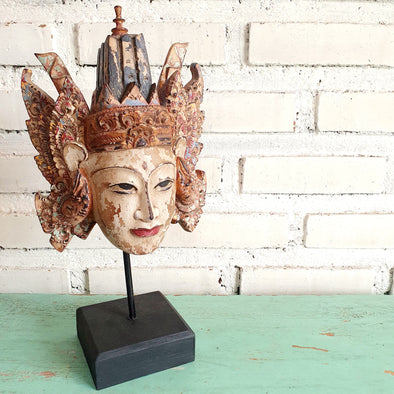 Multicolor Antique Balinese Carved Wooden Mask (W)