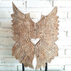 Carved Wooden Angel Wings with Heart on Stand