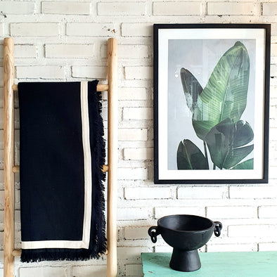 Black Cotton Throw With Fringe