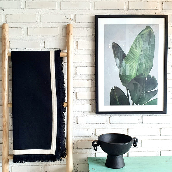 Black Cotton Throw With Fringe