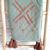 Green Cotton Throw with Terracotta Embroidery
