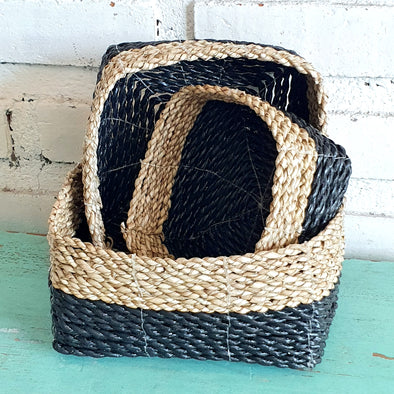 Set 3 Square Small Raffia Basket