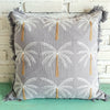 Grey Palm Tree Embroidered Cushion with Fringes