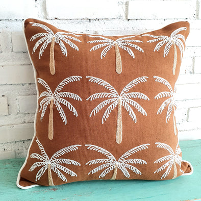 Brown Palm Tree Embroidered Cushion